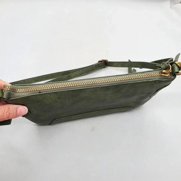 Chicos Purse Green Faux Leather Odette Crossbody Bag Studded Utilitarian Boho - Picture 8 of 16